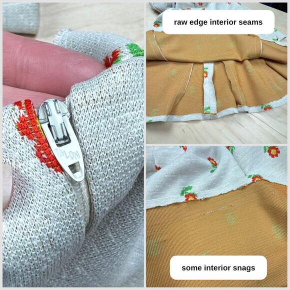 Vintage 1970s Beige Floral Long Sleeve Pleated Skater Dress - Picture 5 of 7